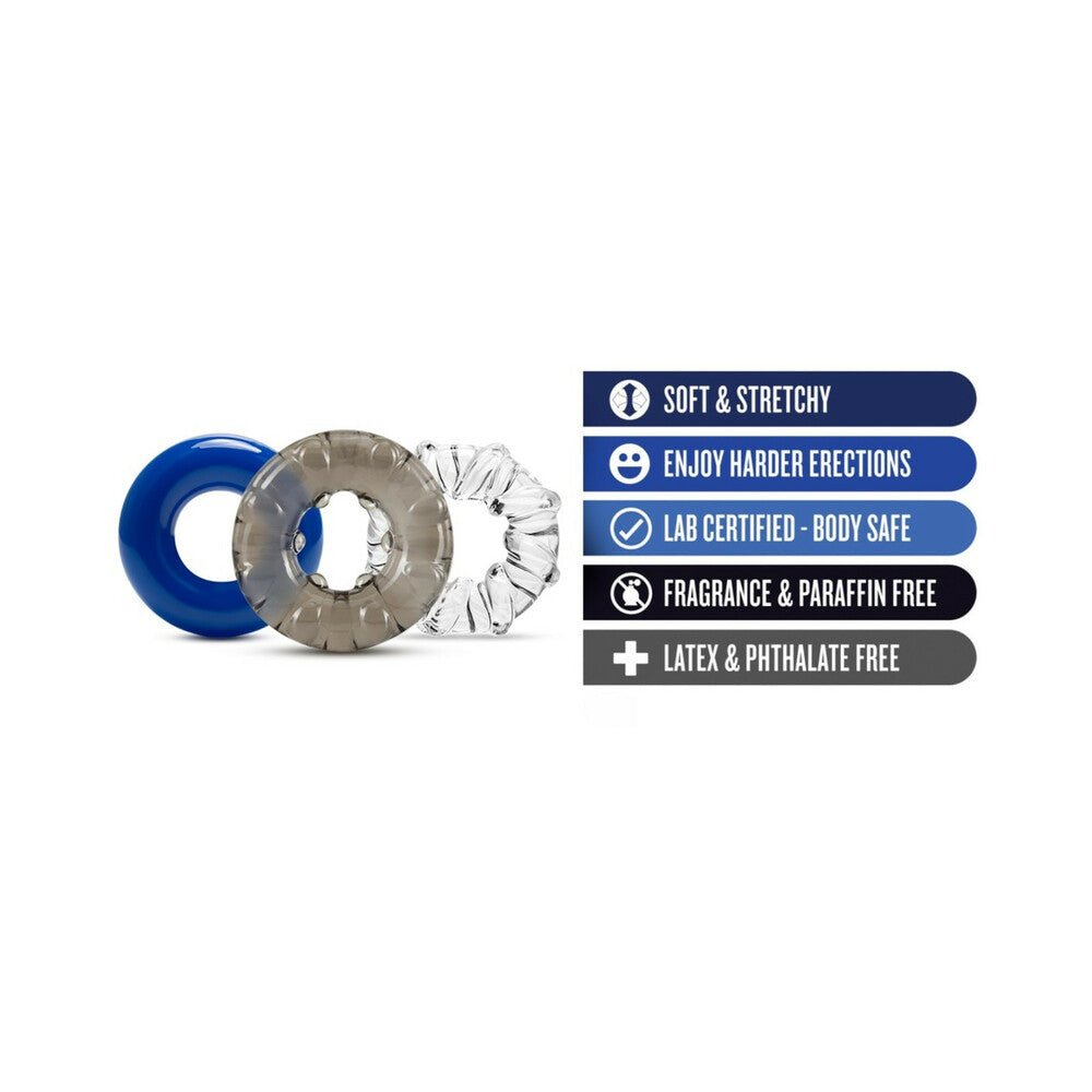 Stay Hard Triple Stretch 3pk Cock Rings - SexToy.com