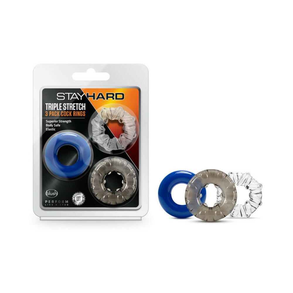 Stay Hard Triple Stretch 3pk Cock Rings - SexToy.com